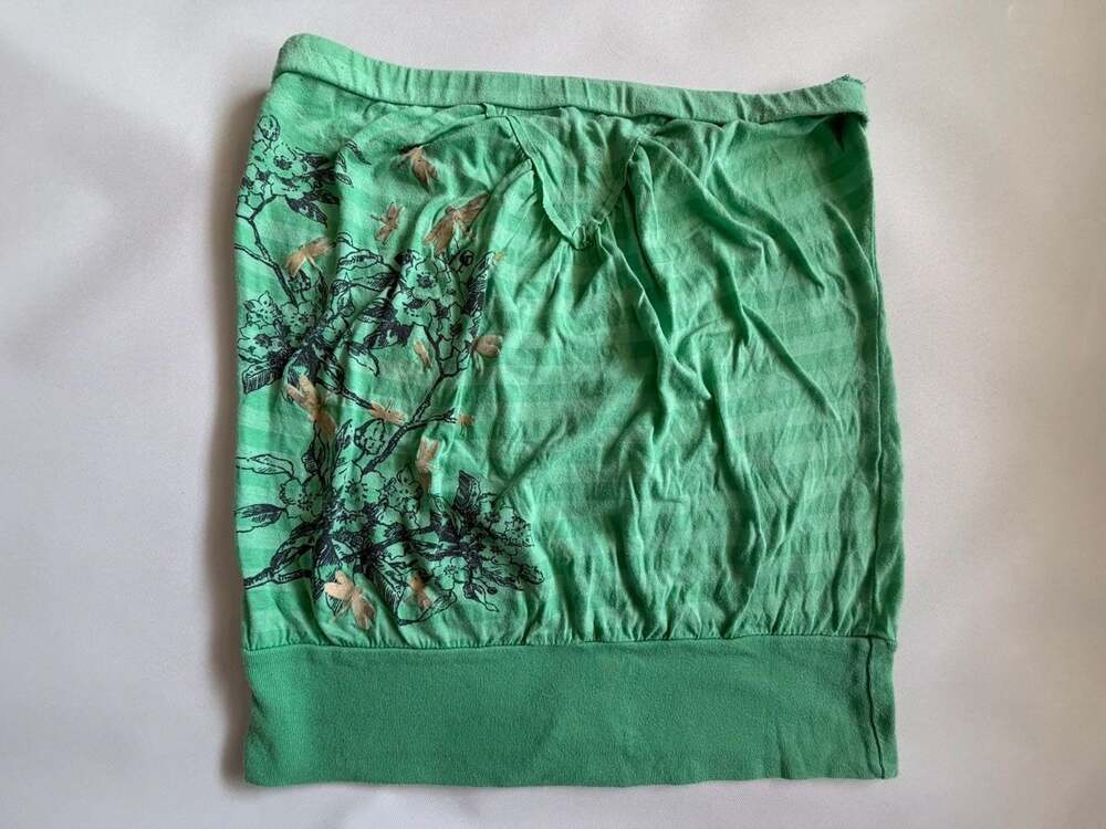 Y2K Green Floral Strapless Tube Top Size M Dragonfly Graphic 2000s Boho Fairy